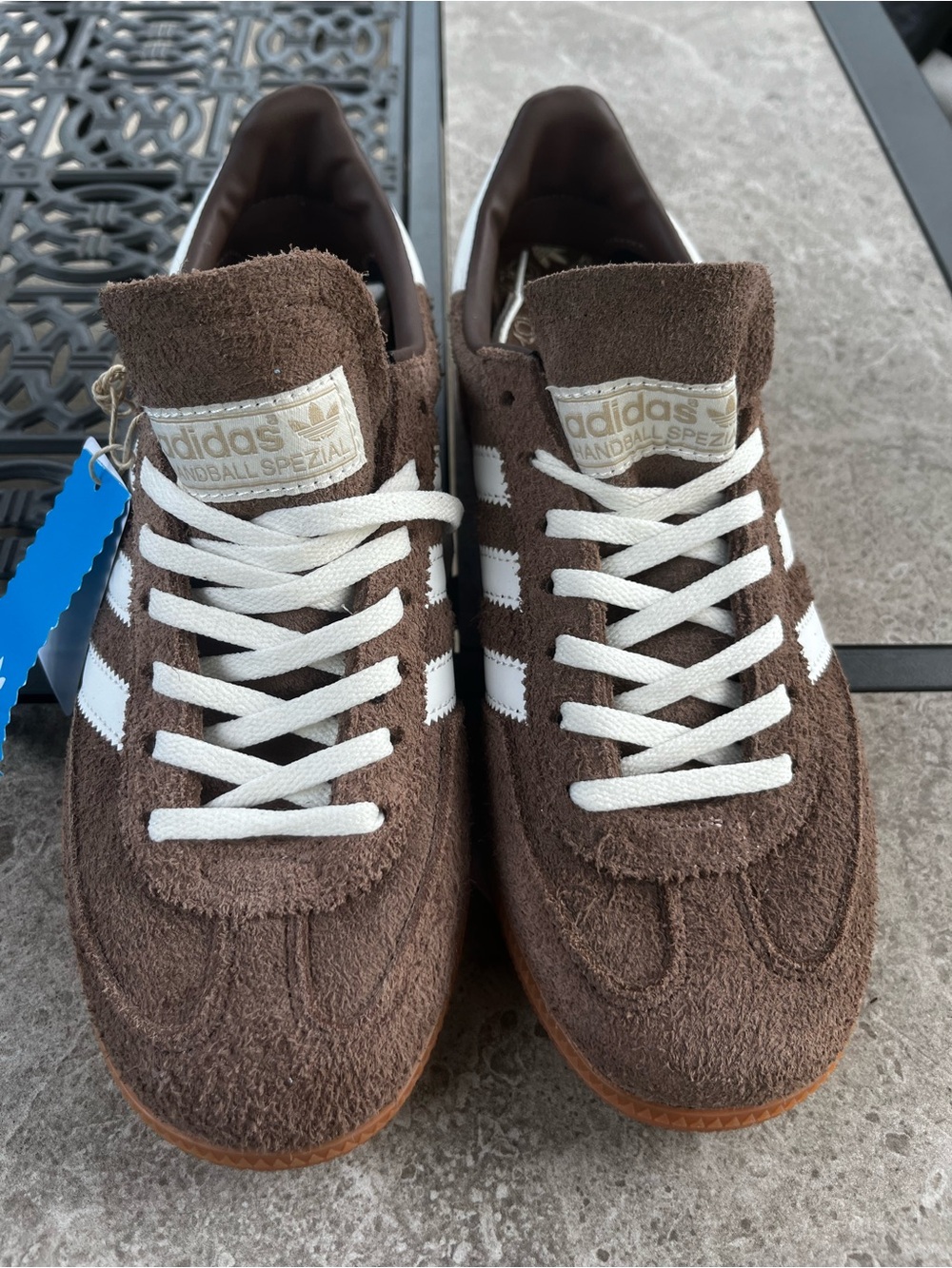 adidas Brown Suede Handball Spezial Sneakers with White Stripes